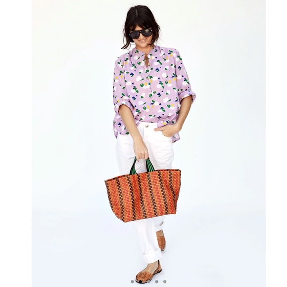 Clare V. Bateau Tote Navy & Red Pinstripe Woven Checker NWT Tan Camel - Picture 3 of 5